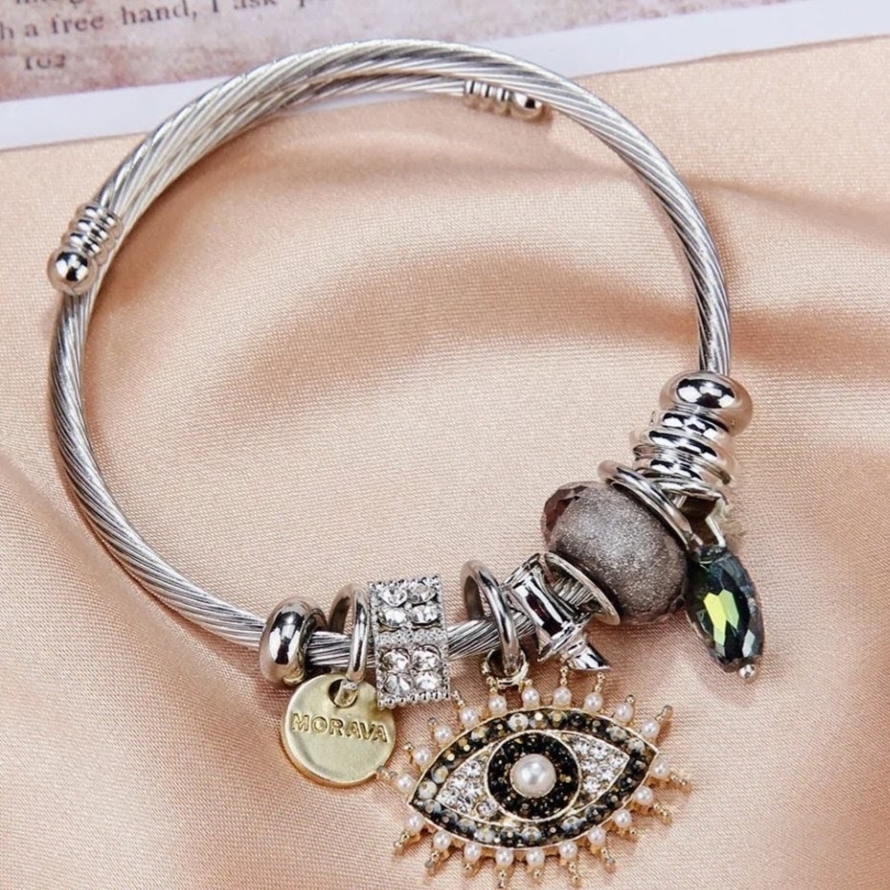 Adjustable Silver and Gold Eye‎ Charm Bracelet